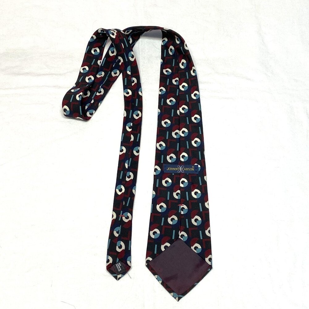 Vintage Johnny Carson MCM Tie Geometric Black Red White Retro Print - Picture 4 of 7